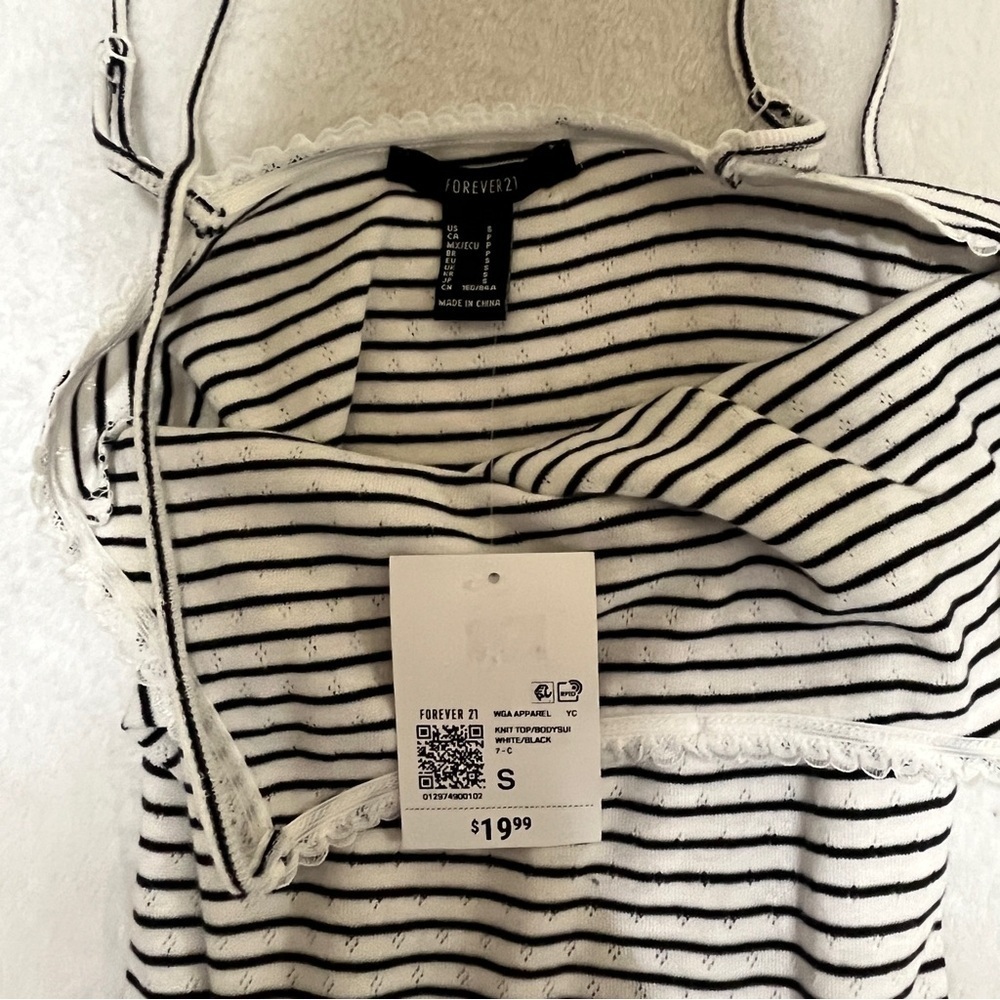 Forever 21 Juniors Pointelle Knit Bodysuit Bundle Small White & Stripes NWT - Picture 6 of 10